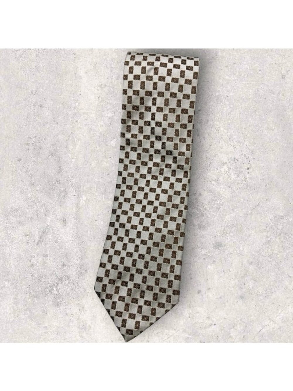 HUGO BOSS Silk Tie ITALY Ivory Brown Geometric Floral W:3.7" EUC